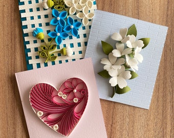 Set of 3 Blank Quilling Card Set with Boxed Envelopes for Writing Message Size 4x4.5 inch