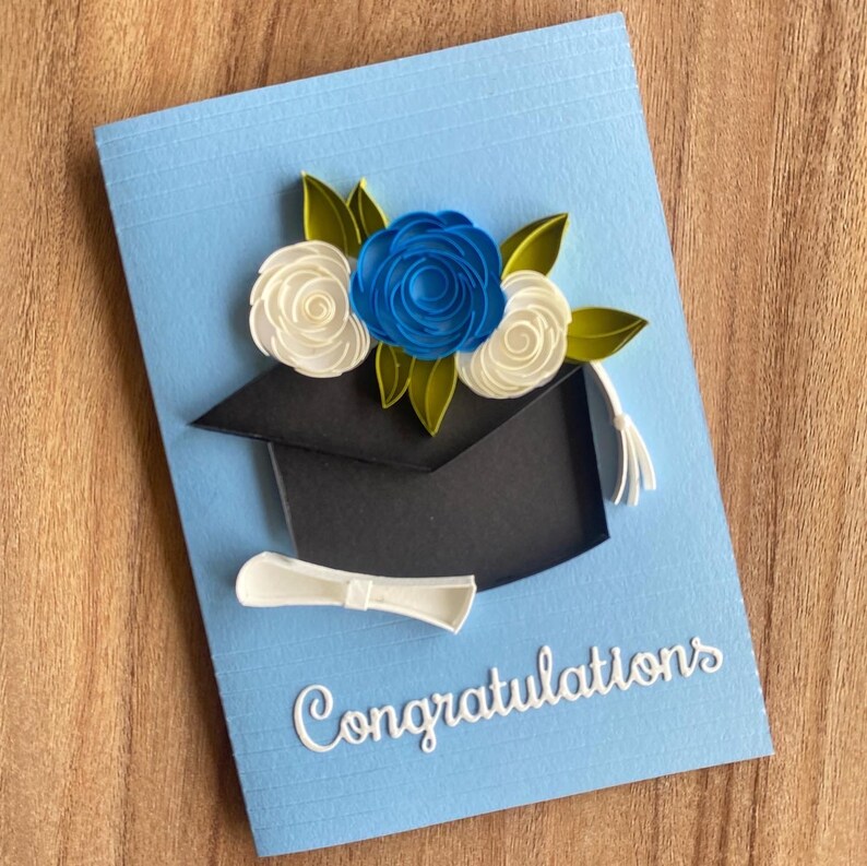 Quilled Handmade Graduation Greeting Card , Blank Quilling School Card