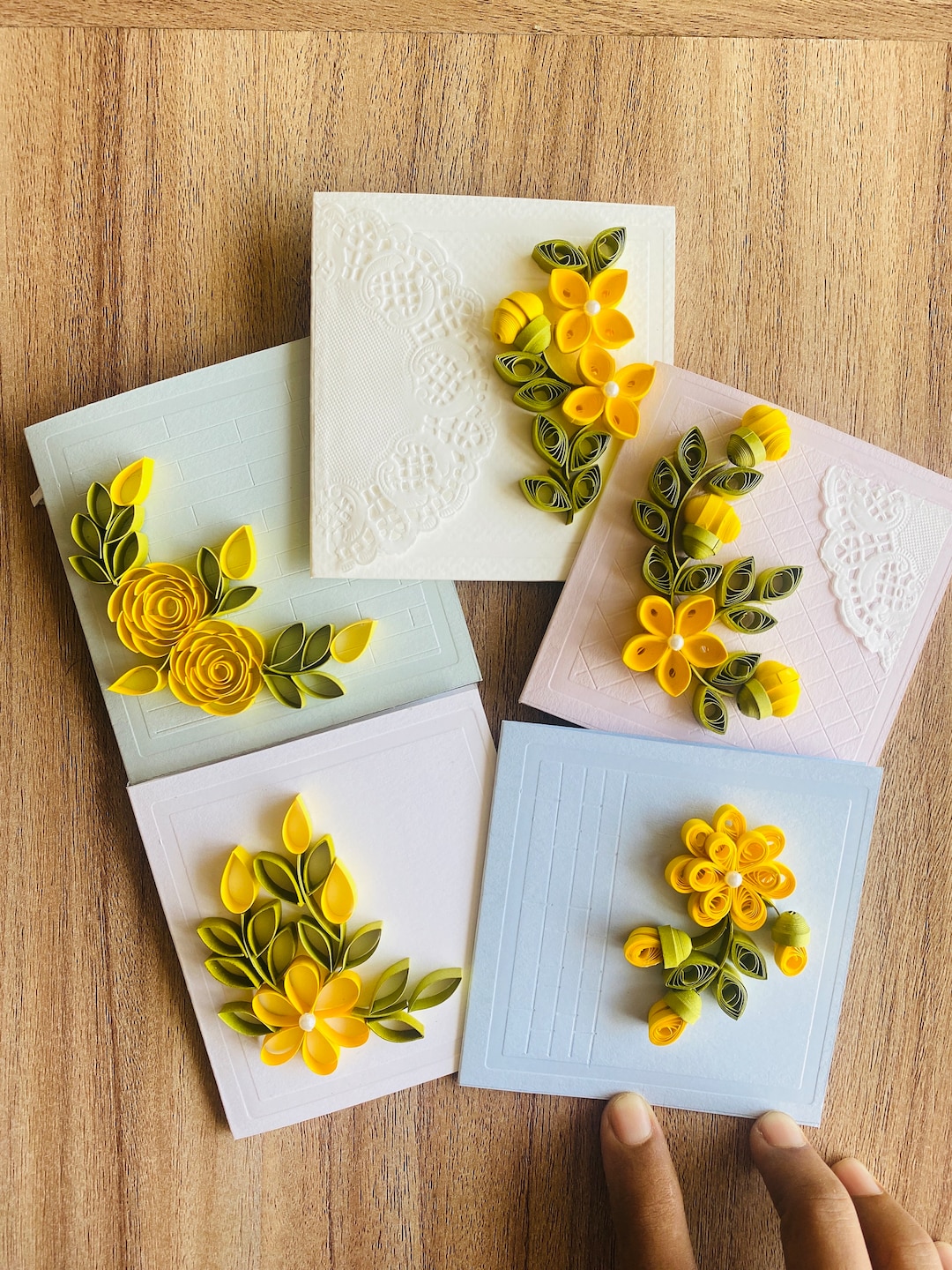 Set of 5 Quilling Blank Card Set With Boxed Envelopes, Handmade