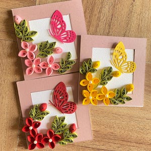 Set mit 5 Quilling-Grußkarten mit verpackten Umschlägen, Valentinstags-Grußkarten, Dankeskarte, Favor-Karte, Quill Art-Karte