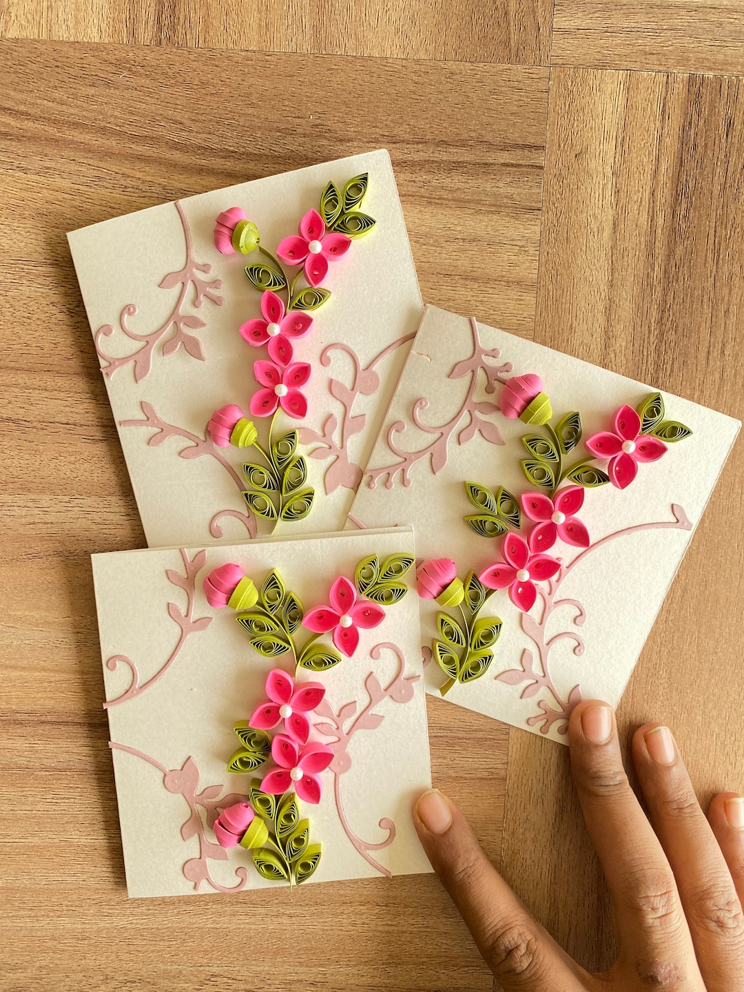 Set of 3 Quilling Blank Card Set With Boxed Envelopes, Handmade