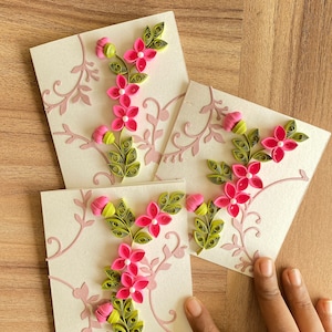Jeu de 3 cartes de correspondance vierges quilling avec enveloppes dans une boîte, 10 x 4,5 pouces
