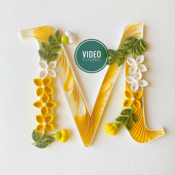 Quilling Video Digital Download Learning of Initial M, How to Make, Quilling Tutorial Letter M, Quilling Course, Instant Download