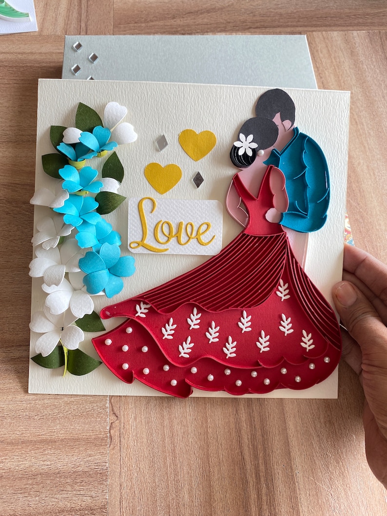 Blank Handmade Greeting Cards for Writing Message, Birthday Card For Mom, Floral greetings, Quilling Card, Card for Dad image 1
