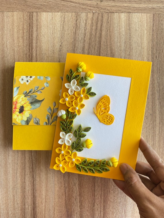 Quilling Blank Floral Greeting Card for Writing Message Quilled