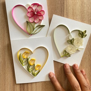 Set of 3 Quilling Valentines Note Cards with Boxed Envelopes, Valentine Cards for Friends, Heart Shape Card, love Card, Card for Friends