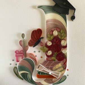 Carte de voeux personnalisée Quilling avec enveloppe en boîte. 20 x 20 cm, carte de remise des diplômes, carte de célébration de l'obtention du diplôme