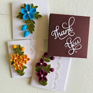 Set mit 5 Quilling Dankeskarten, Größe 3,5 x 3,5 Zoll, Quilling-Karte, Geschenkkarte für Gastgeschenke, Dankeskarte, leere Karte