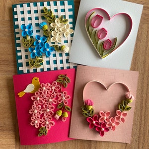 Ensemble de 4 cartes de Quilling vierges avec enveloppes pour écrire merci, anniversaire, note de félicitations, carte pour écrire un message,