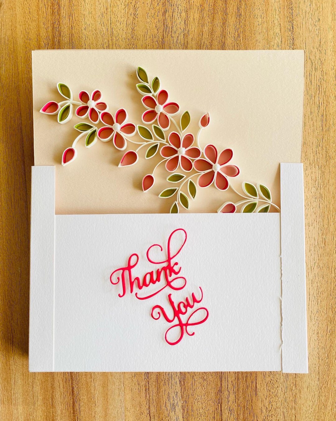Quilling Blank Floral Greeting Card for Writing Message, Quilled
