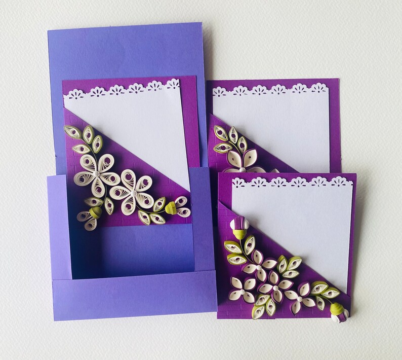 Set of 3 Quilling Blank Card Set With Boxed Envelopes, Handmade