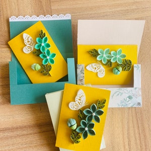 Set of 3 Blank Quilling Note Cards with Boxed Envelopes, Size 5x3.5 inch
