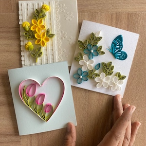 Set di 3 biglietti di auguri natalizi con busta in scatola, biglietti di Natale con quilling per amici, confezione di biglietti vuoti, cancelleria per le feste, biglietti