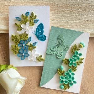 Set van 2 Quilling-wenskaarten - blanco kaarten voor verjaardag - bedankt - gefeliciteerd - jubileum - met enveloppen - 4 x 6 inch