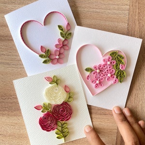 Set di 3 biglietti di auguri di San Valentino con busta in scatola, biglietti di Natale con quilling per gli amici, confezione di biglietti vuoti, cancelleria per le feste, biglietti