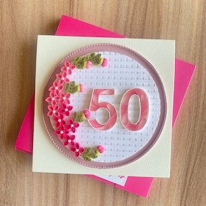 Quilling 50 Geburtstags-Grußkarte, 50. Grußkarte, Geburtstagskarte für Mama Papa, Karte mit verpacktem Umschlag