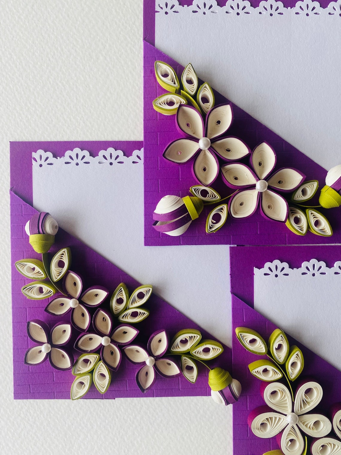 Set of 3 Quilling Blank Card Set With Boxed Envelopes, Handmade