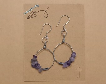 earrings with circles and amethyst stones