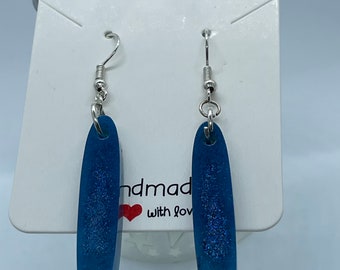 Resin Earrings Blue Shimmer Long Drop Handmade