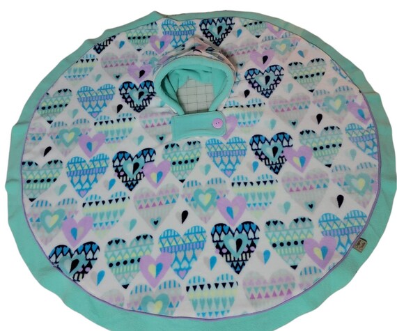 PREMADE Mint Hearts Carseat Poncho Non-Walker Age Group Sew Lush/Fleece Combo Clothing Unisex Kids Clothing Ponchos 