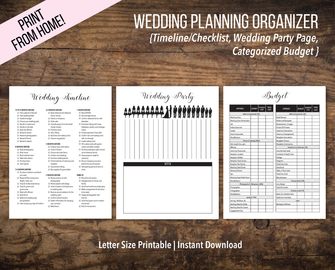 Printable Wedding Planner Customizable Black and White - Etsy