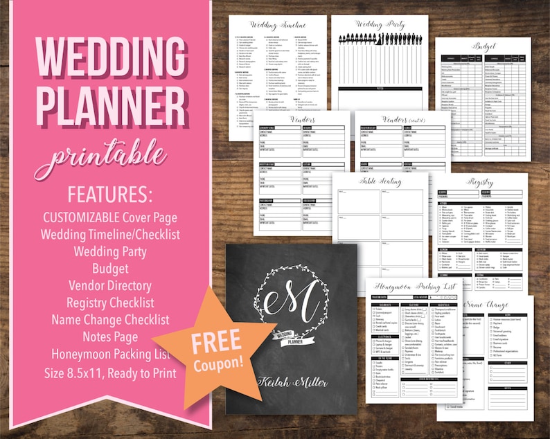 Printable Wedding Planner Customizable Black and White - Etsy