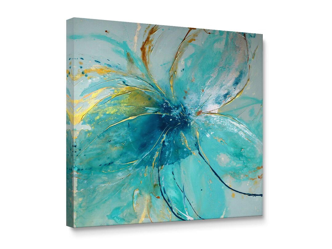 Blue Flower Modern Abstract Canvas Wall Art Home Decor, Gallery Wrapped ...