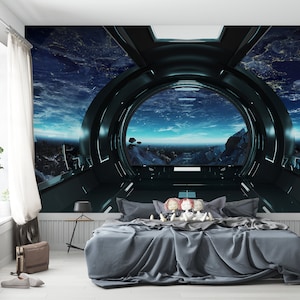 NiwoART - Outer Space Views from The Spaceship A - Removable Wall Mural | Self-adhesive Large Wallpaper