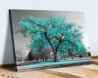 Large Teal Tree Canvas Modern Wall Art Painting Home Decor, Gallery Wrapped & Ready to Hang