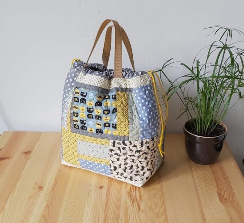 Patchwork quilted knitting tote Travel knitting bag Large Etsy