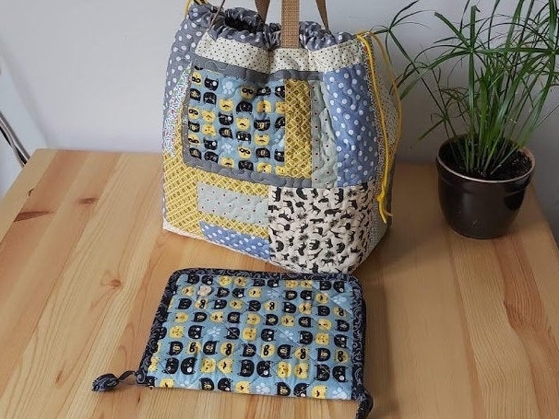 Patchwork quilted knitting tote Travel knitting bag Large Etsy
