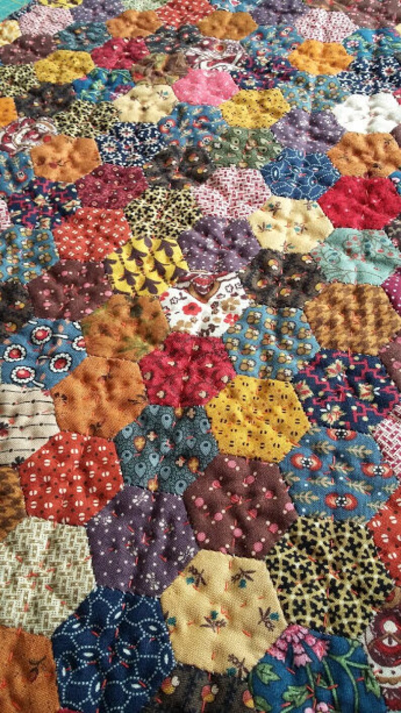 Patchwork pillow cover 16x16 Quilted hexagon pillowcase Etsy