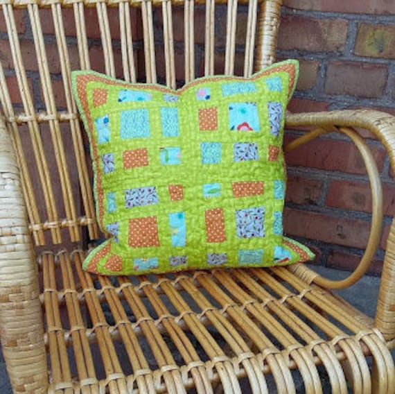 Kelly green quilted throw pillow cover Patchwork Pillow Cover 16 x 16