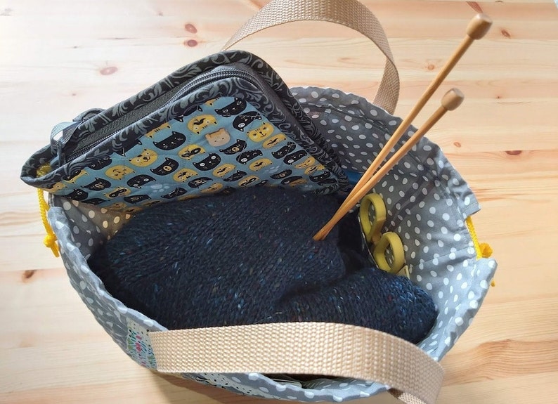 Patchwork quilted knitting tote Travel knitting bag Large Etsy