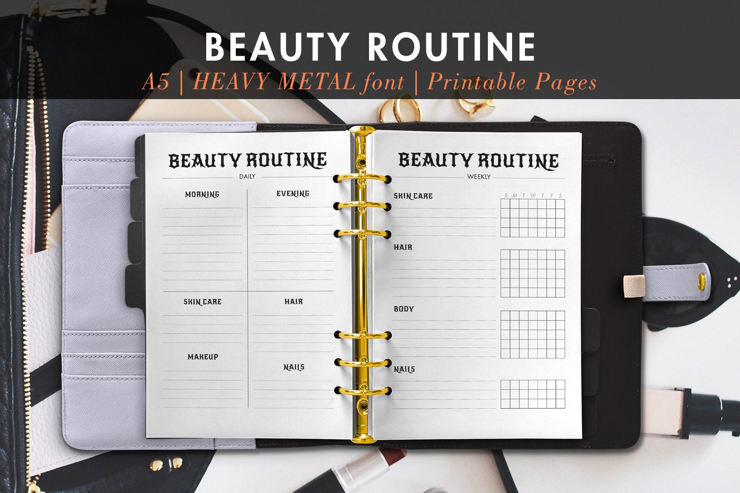 Heavy Metal Font Beauty Routine Skin Care Make Up Daily Weekly Etsy