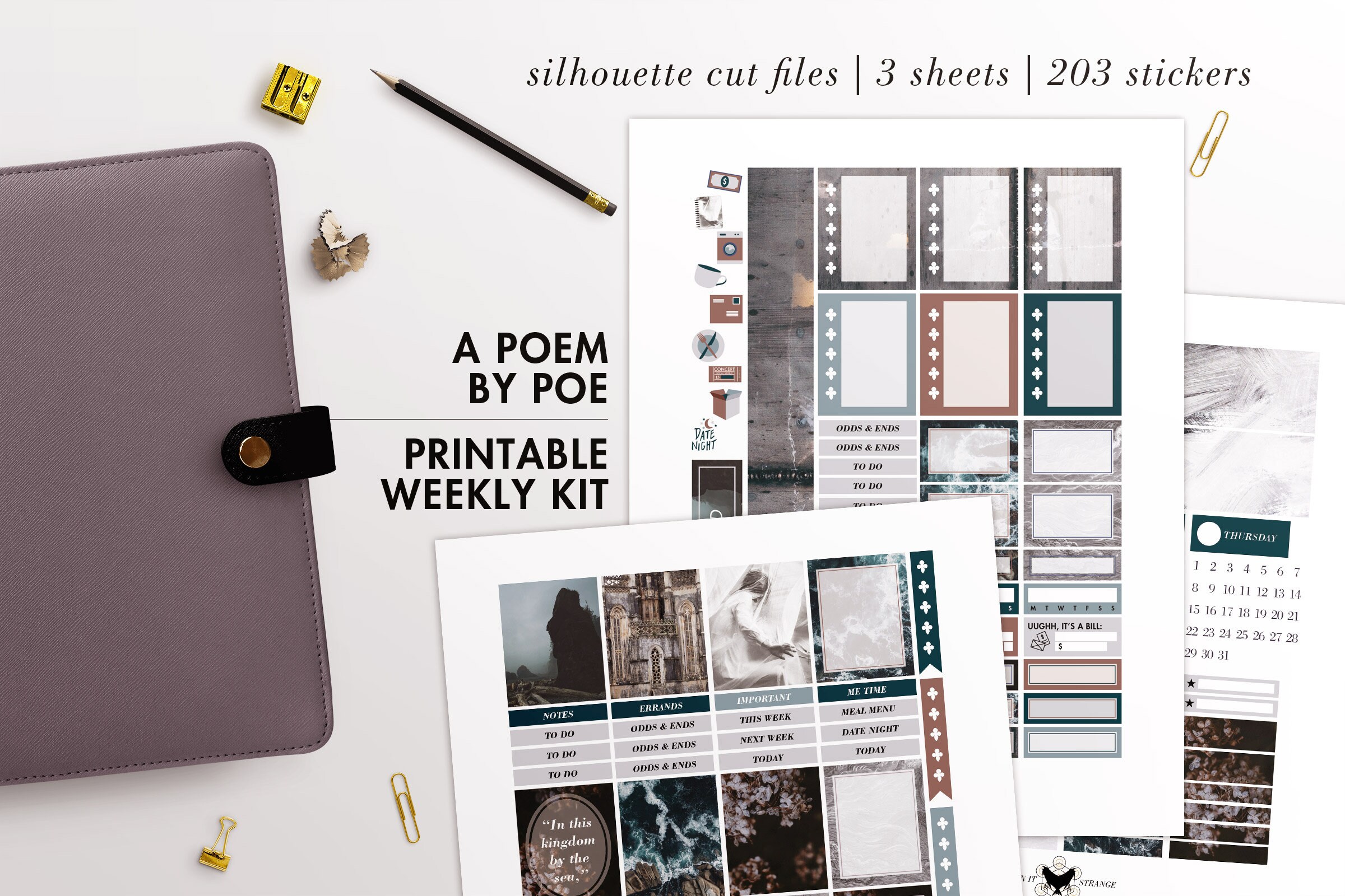 A Poem by Poe Printable Weekly Functional Planner Sticker Kit - Etsy