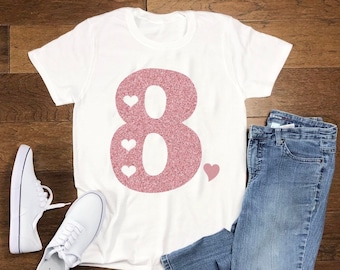 8th Birthday Girl Shirt - Hello Eight - Eight Birthday Shirt