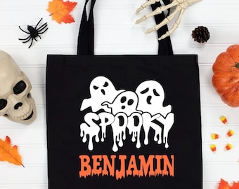 Custom Trick or Treat Bag, Custom Name Halloween Candy Bag, Ghost Halloween Bag, Halloween Trick or Treat Bags, Personalized Candy Bag