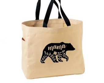 Mama Bear Floral Tote Bag, Mama Tote Bag, Mama Bear Bag, Mom Gift Idea, Cute Tote Bag for Mom, Mama Tote Bag