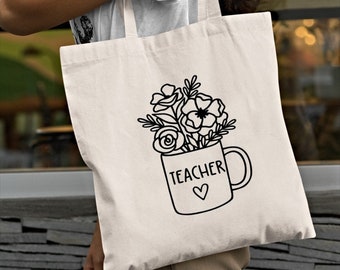 Teacher Tote Gift - Gift for Teacher - Teacher Tote Bag - Tote Bag for Teacher - Teaching School Gift - Flower Tote for Teacher