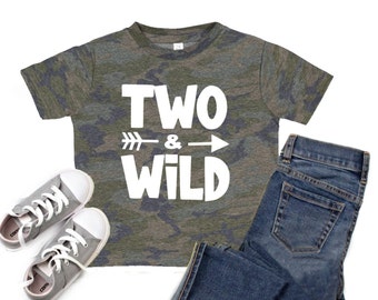 Camo TWO Wild Birthday Shirt / 2nd Birthday Shirt / Birthday Boy / Second Birthday Gift / Party Animal Theme Shirt / Vintage Camo Shirt