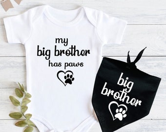 Matching Baby And Dog Set - My Sibling Has Paws - Pregnancy Announcement - Baby Announcement