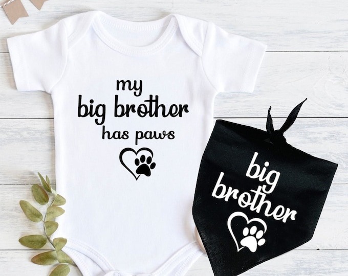 Featured listing image: Matching Baby And Dog Set - My Sibling Has Paws - Pregnancy Announcement - Baby Announcement
