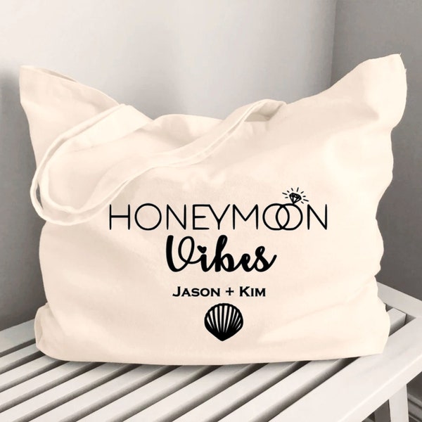 Custom Honeymoon Canvas Beach Bag / Gift for Newlyweds / Honeymoon gift / Honeymooners Beach Tote / Honeymoon Gift