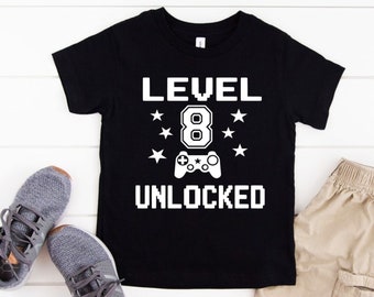 Level 8 unlocked 8th birthday gamer shirt eight birthday boy 8th birthday