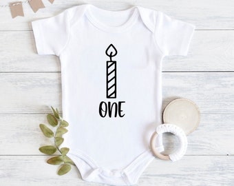First Birthday Baby Outfit: Candle One Bodysuit