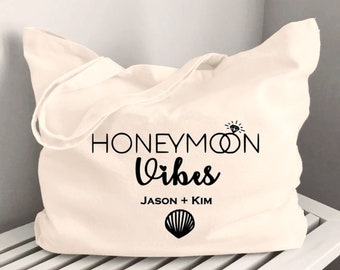 Custom Honeymoon Canvas Beach Bag / Gift for Newlyweds / Honeymoon gift / Honeymooners Beach Tote / Honeymoon Gift