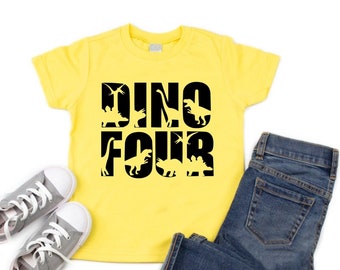 Dino four, 4th birthday dino shirt, Dinosaur birthday, cute summer shirt, Birthday boy shirt, Dino theme birthday, Dino Birthday