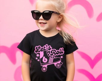 Roller Skate birthday, 6th birthday girl, Retro roller-skate birthday shirt, Retro 6th birthday shirt