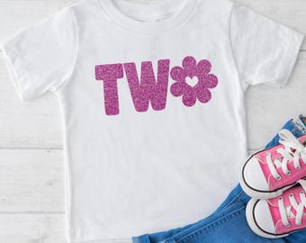 Two flower birthday shirt, Second Birthday flower, 2nd Birthday flower shirt, Birthday Shirt, Birthday Girl shirt